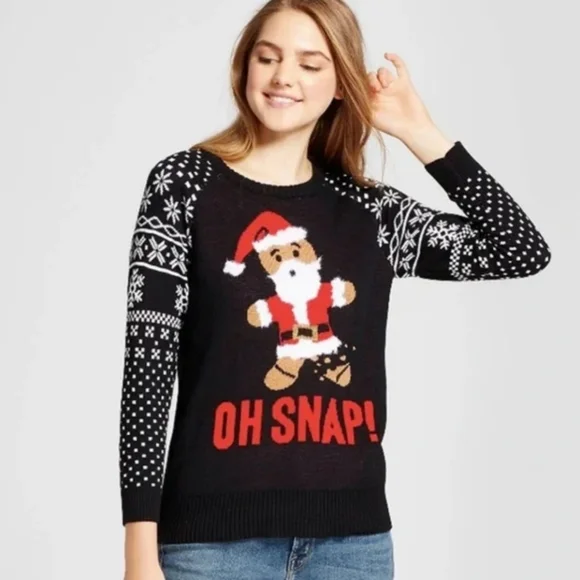 WELL WORN HOLIDAY SWEATER Black Size Medium Ugly Christmas Sweater Gingerbread - Picture 1 of 11